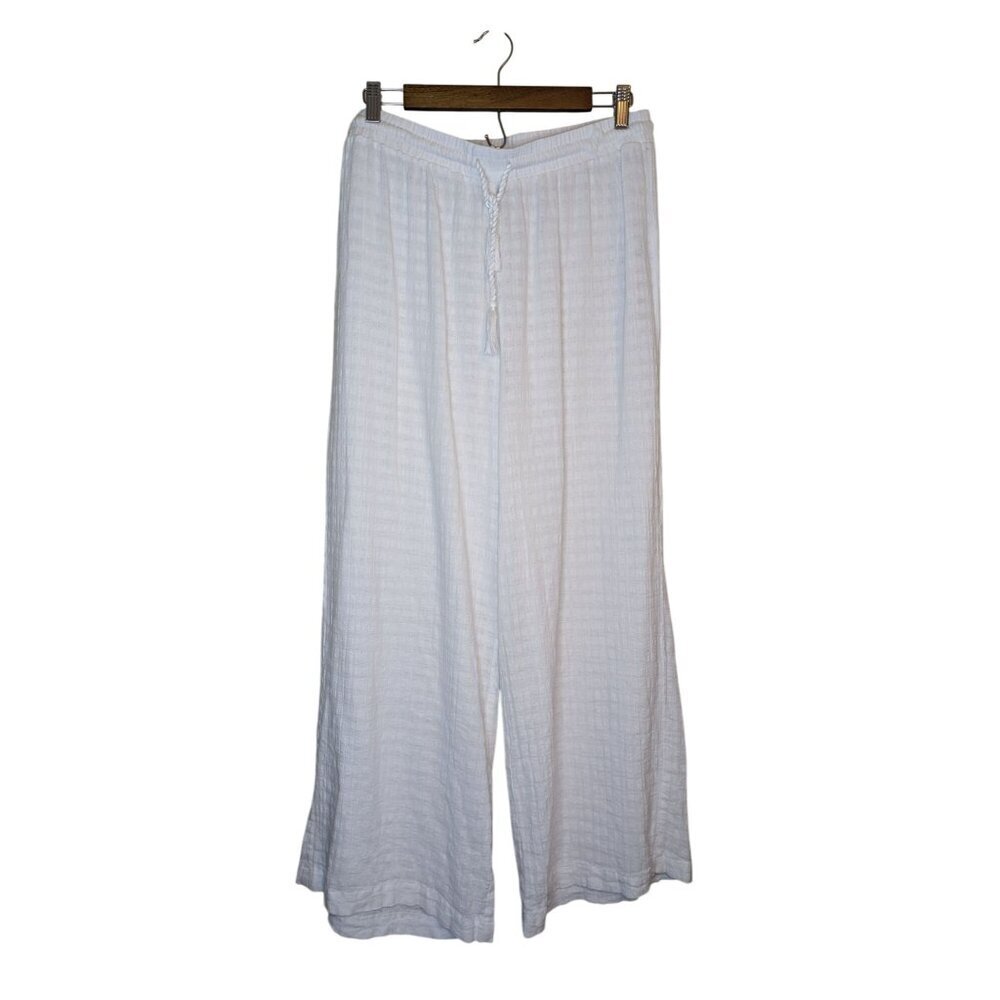 Tahari Wide Leg Linen Pants Size XL White Gauzy Boho Beach Coastal Cruise Resort
